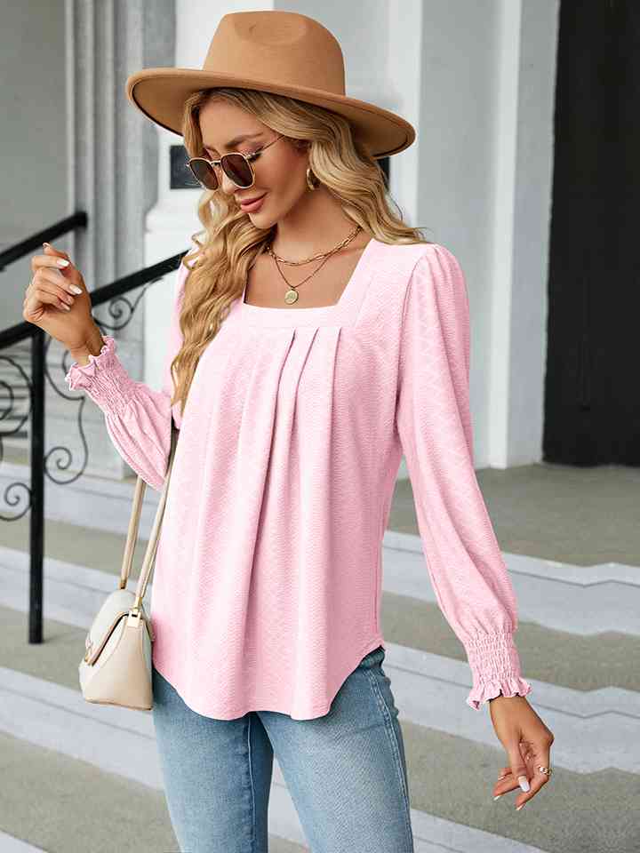 Square Neck Puff Sleeve Blouse Women's T-Shirts - Tophatter Daily Deals