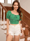 Printed Sweetheart Neck Drawstring Cropped Top - Uncle Tophatter Offers Only The Best Deals And Didcounts