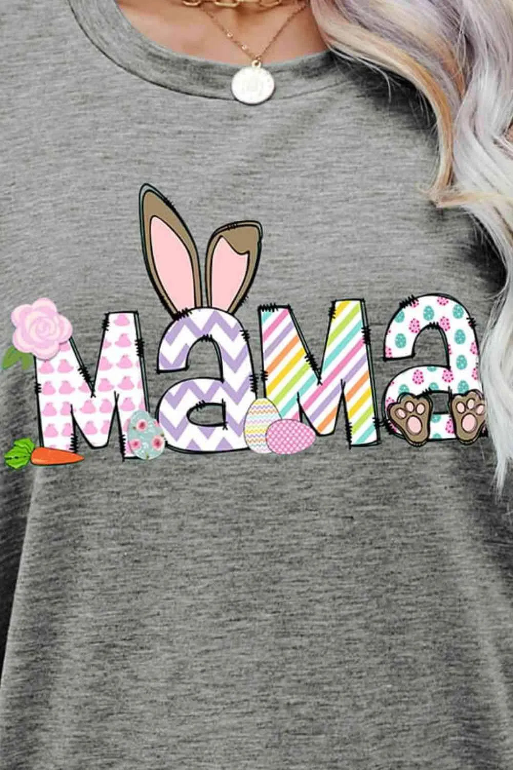 Easter MAMA Graphic Round Neck T-Shirt Women's T-Shirts - Tophatter Daily Deals