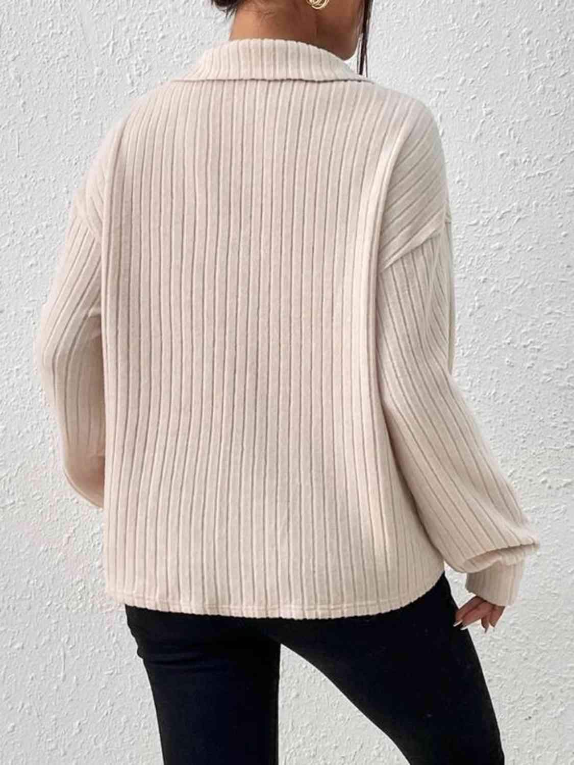 Johnny Collar Ribbed Top Blouses - Tophatter Daily Deals