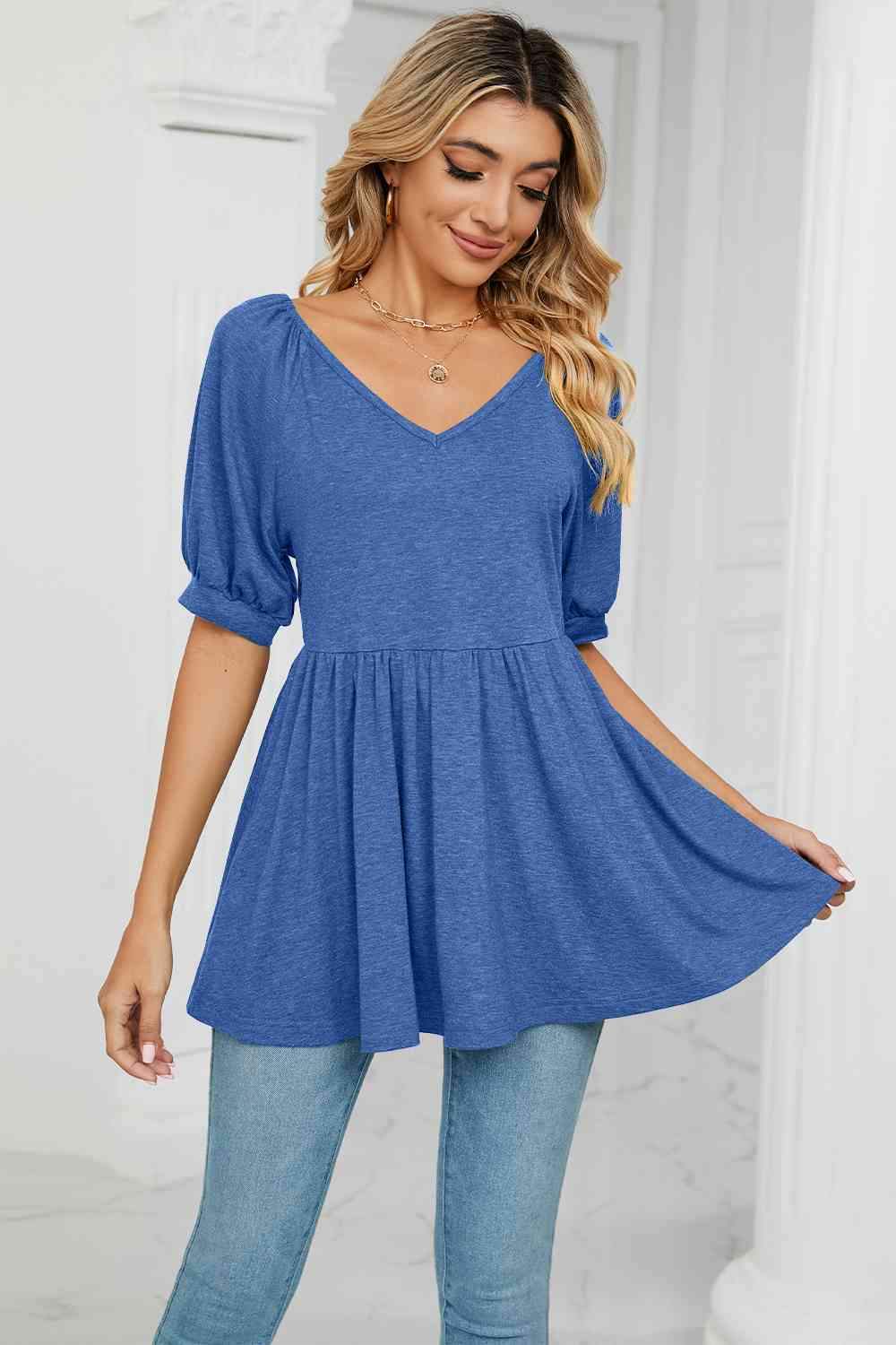 V-Neck Babydoll Top Women's T-Shirts - Tophatter Daily Deals