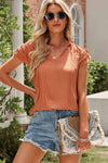 Tie-Neck Flutter Sleeve Blouse Burnt Coral Blouses - Tophatter Daily Deals