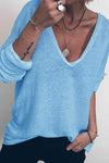 V-Neck Long Sleeve T-Shirt Pastel Blue Women's T-Shirts - Tophatter Daily Deals