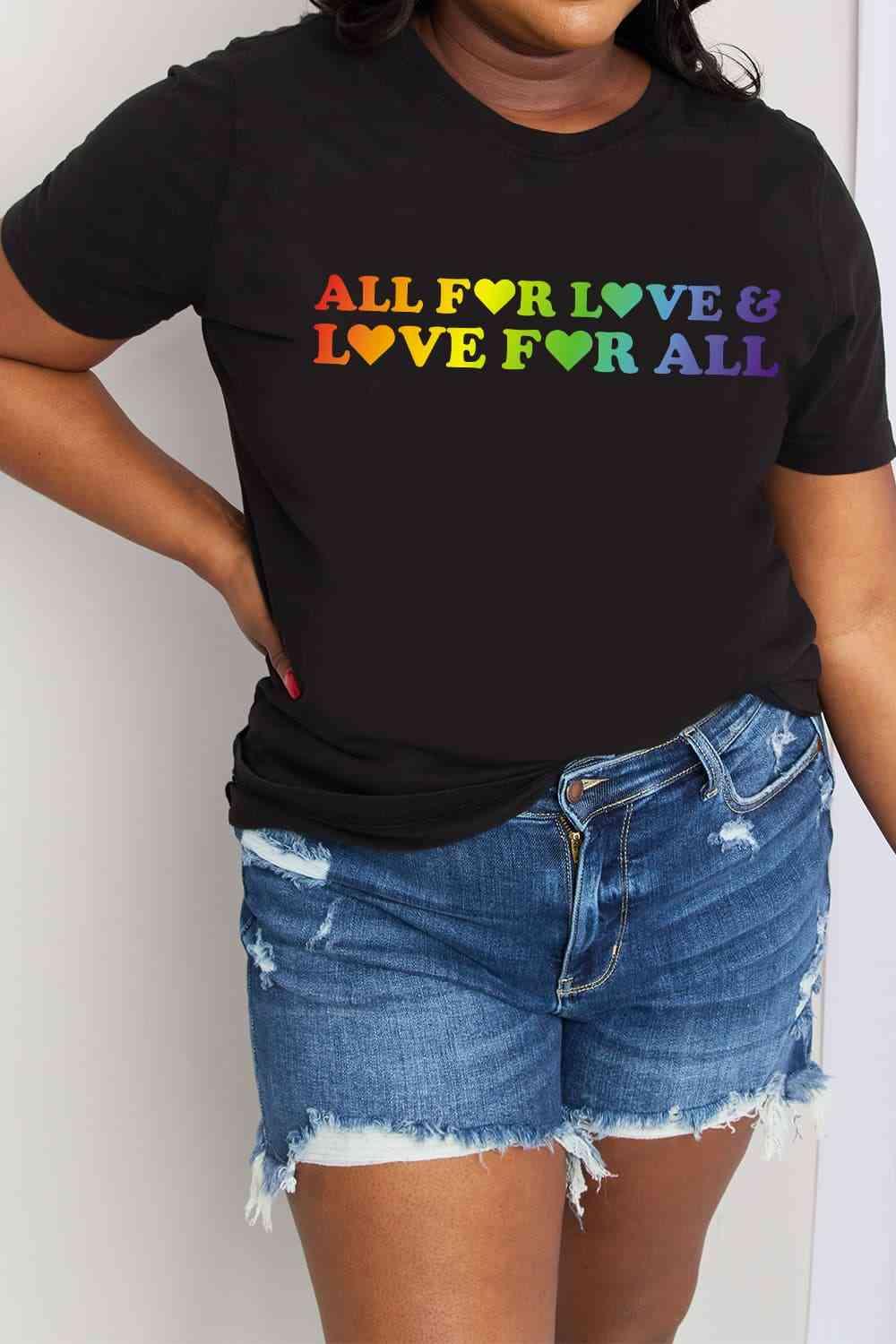 Simply Love Full Size ALL FOR LOVE & LOVE FOR ALL Graphic Cotton Tee Women's T-Shirts - Tophatter Daily Deals