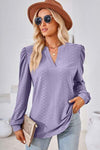 Ruched Notched Long Sleeve T-Shirt Women's T-Shirts - Tophatter Daily Deals