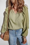 Ruffled Notched Neck Balloon Sleeve Blouse Matcha Green Blouses - Tophatter Daily Deals