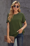 Round Neck Short Sleeve Solid Color Tee Green Women's T-Shirts - Tophatter Daily Deals