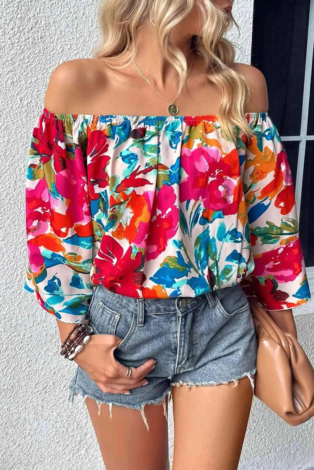Off Shoulder Floral Print Blouse Multicolor Blouses - Tophatter Daily Deals