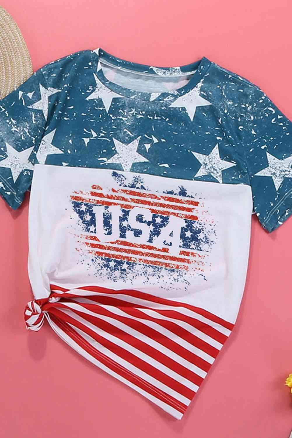 Stars and Stripes Color Block T-Shirt Women's T-Shirts - Tophatter Daily Deals