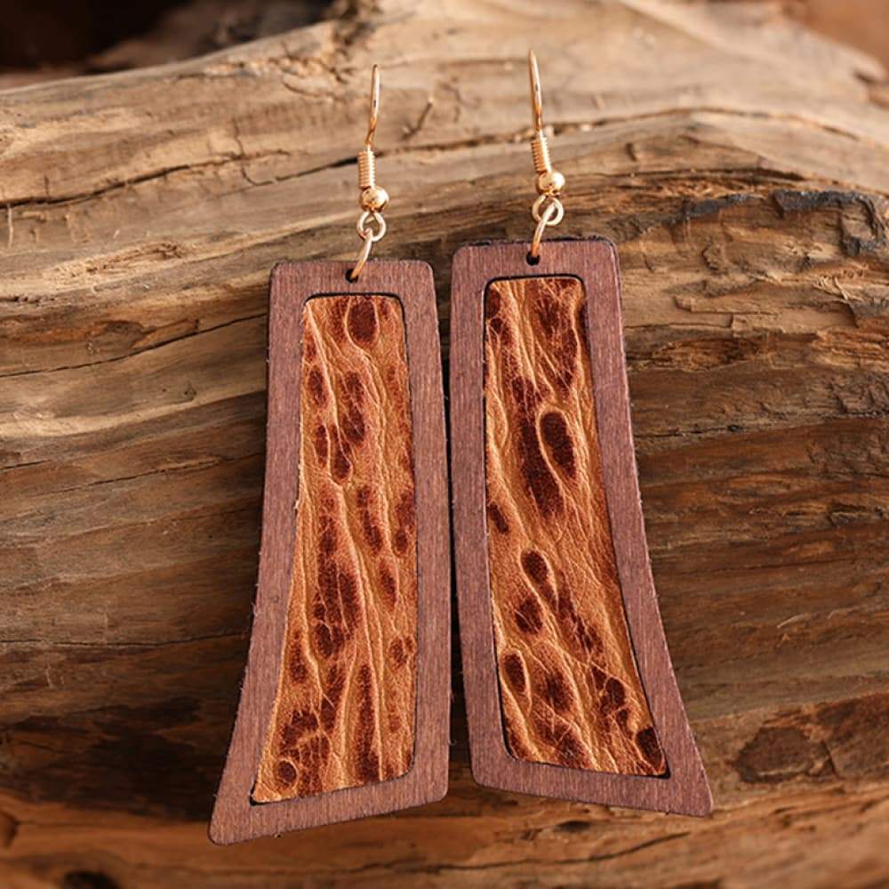 Geometrical Shape Wooden Dangle Earrings Style B One Size Earrings - Tophatter Daily Deals