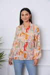 Floral Frill Notched Long Sleeve Blouse Multicolor Blouses - Tophatter Daily Deals