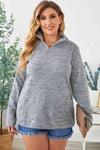 Plus Size Heathered Quarter Zip Pullover Gray Women's T-Shirts - Tophatter Daily Deals