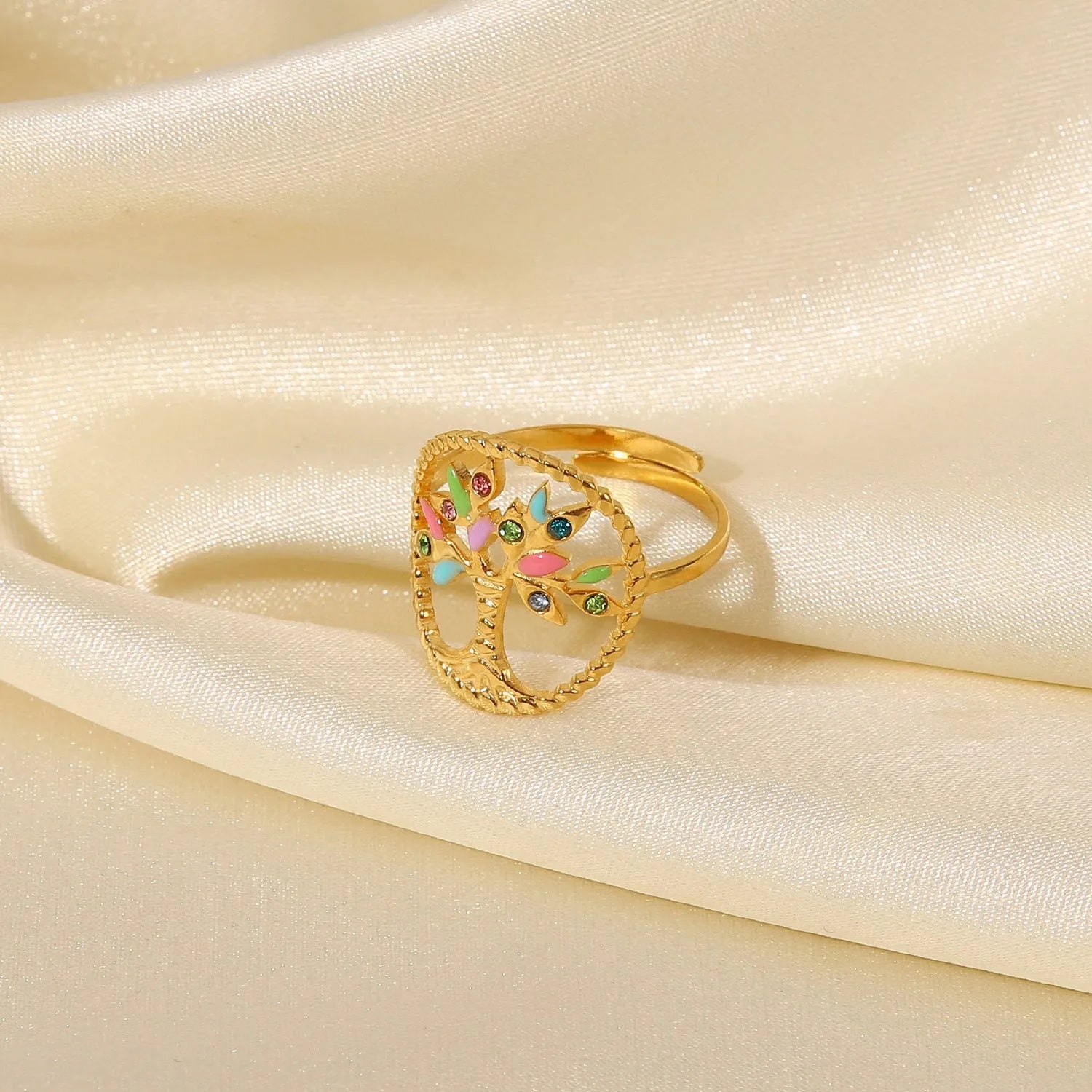 Tree Shape Inlaid Zircon 18K Gold-Plated Ring Rings - Tophatter Daily Deals