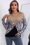 Leopard Patch Color Block Ribbed Top Blouses - Tophatter Daily Deals