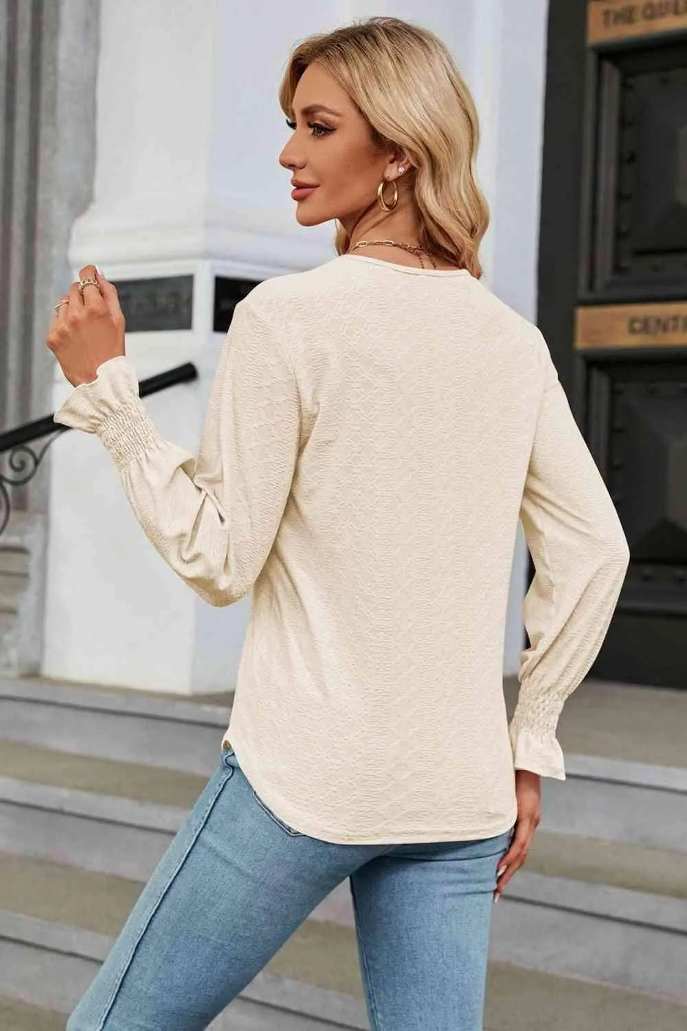 V-Neck Flounce Sleeve Blouse Blouses - Tophatter Daily Deals