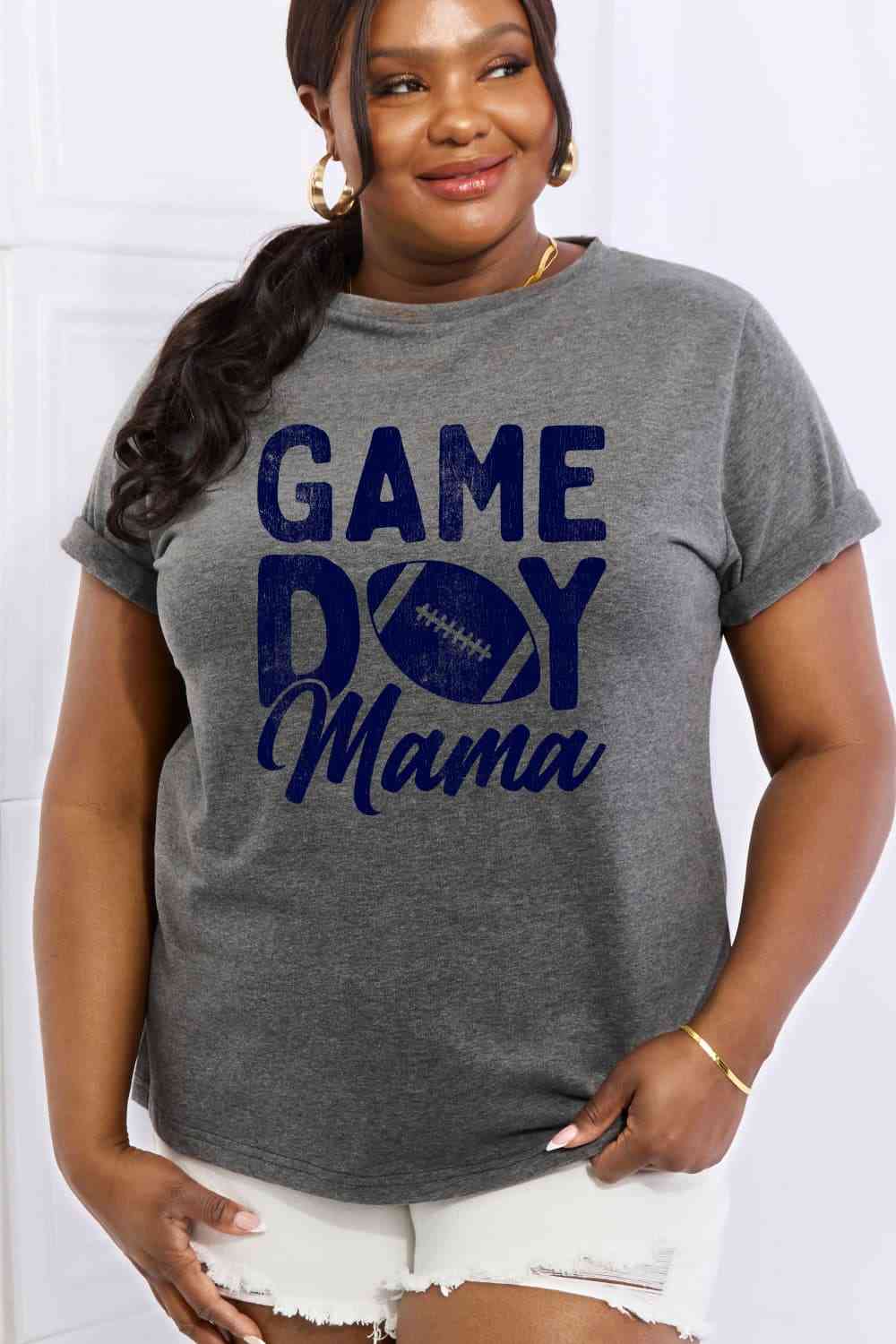 Simply Love Full Size GAMEDAY MAMA Graphic Cotton Tee Charcoal Women's T-Shirts - Tophatter Daily Deals