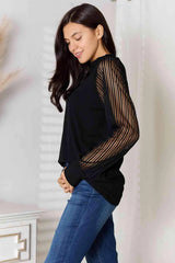 Double Take Round Neck Raglan Sleeve Blouse Blouses - Tophatter Daily Deals