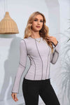 Ribbed Round Neck Long Sleeve Blouse Blouses - Tophatter Daily Deals