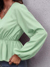 V-Neck Balloon Sleeve Peplum Blouse Blouses - Tophatter Daily Deals