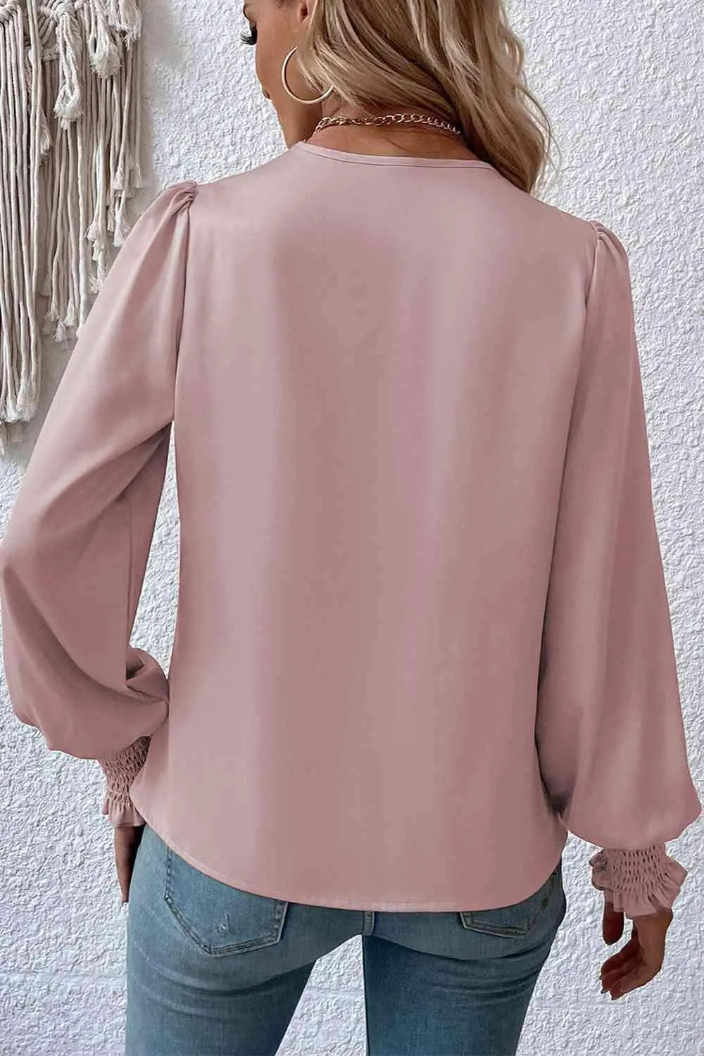Surplice Neck Lantern Sleeve Blouse Blouses - Tophatter Daily Deals