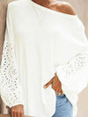 Openwork Dropped Shoulder Boat Neck Blouse Blouses - Tophatter Daily Deals