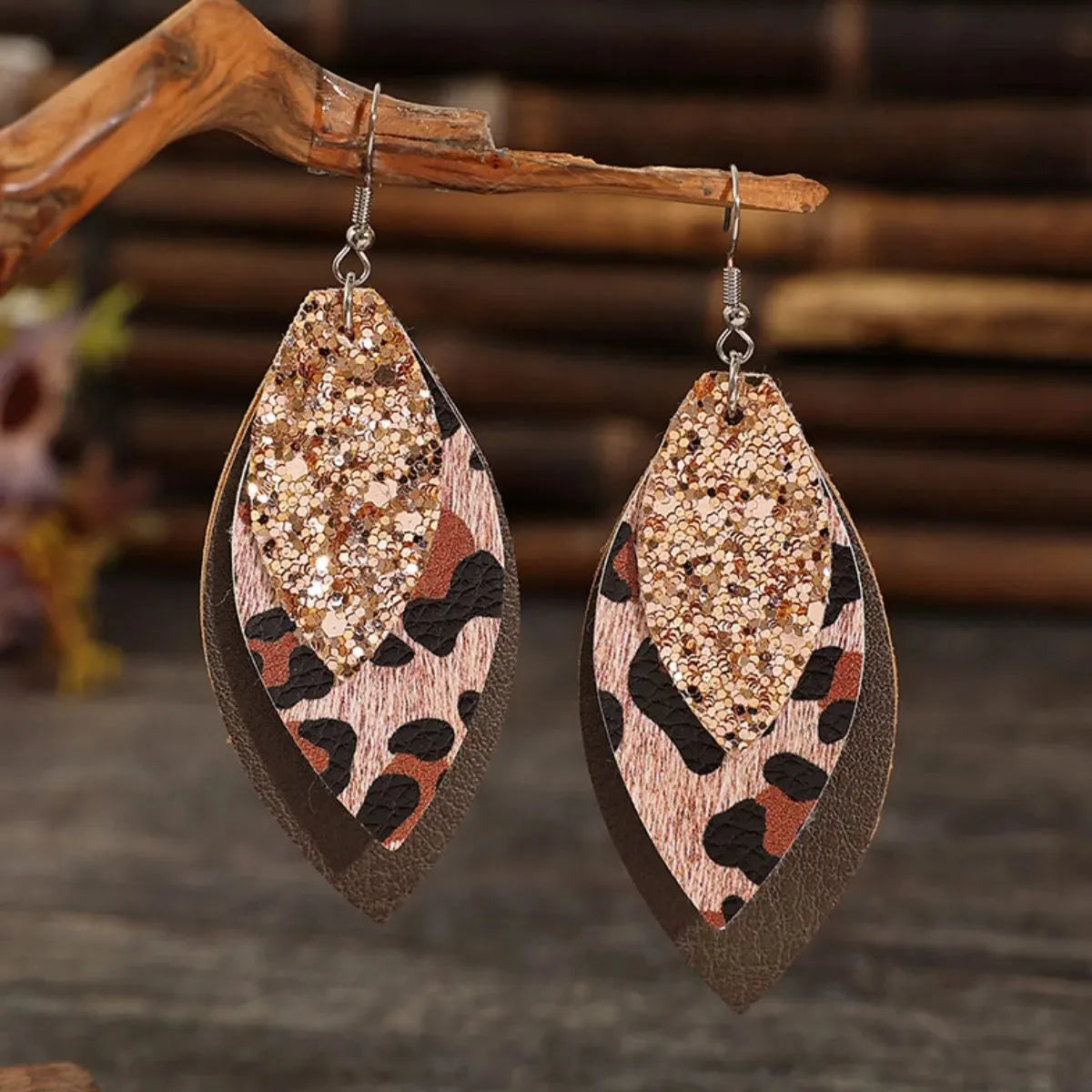 PU Leaf Sequin Dangle Earrings Burnt Umber One Size Earrings - Tophatter Daily Deals