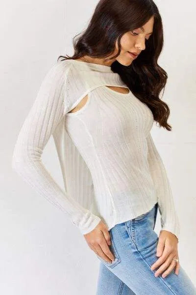 J.NNA Fitted Long Sleeve Cutout Top Blouses - Tophatter Daily Deals