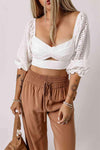 Eyelet Sweetheart Neck Cutout Crop Top Blouses - Tophatter Daily Deals