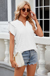 Eyelet Notched Short Sleeve T-Shirt Women's T-Shirts - Tophatter Daily Deals