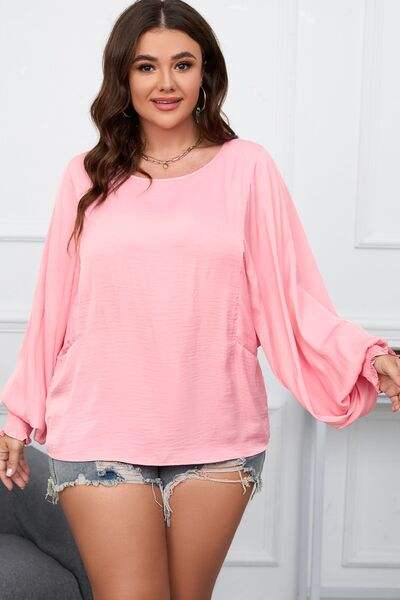 Plus Size Lantern Sleeve Dropped Shoulder Blouse Blouses - Tophatter Daily Deals