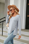 Square Neck Long Sleeve Slit T-Shirt Women's T-Shirts - Tophatter Daily Deals