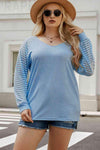 Plus Size Sheer Striped Sleeve V-Neck Top Women's T-Shirts - Tophatter Daily Deals