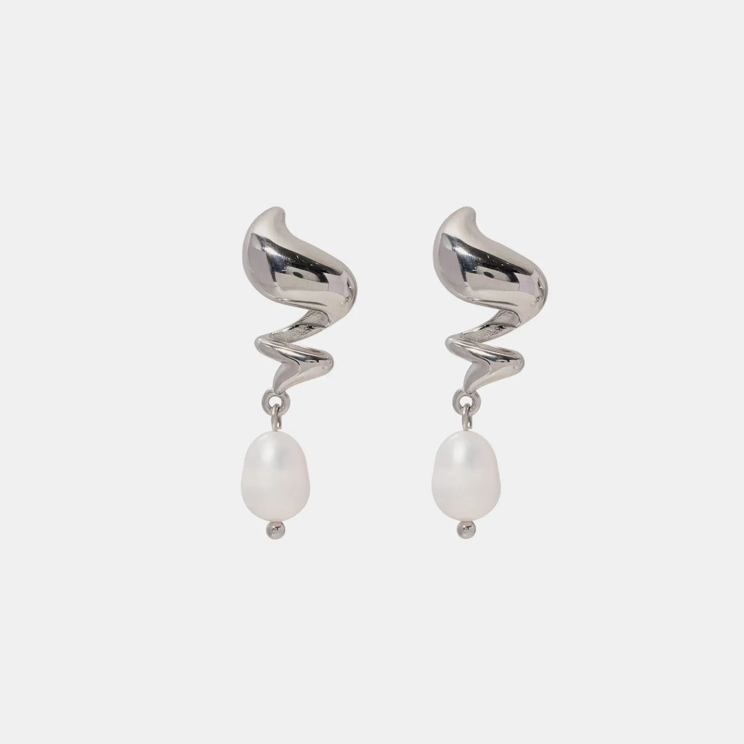 Twisted Stainless Steel Pearl Drop Earrings Silver One Size Earrings - Tophatter Daily Deals