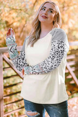 Plus Size Mixed Print Raglan Sleeve Round Neck Top Blouses - Tophatter Daily Deals