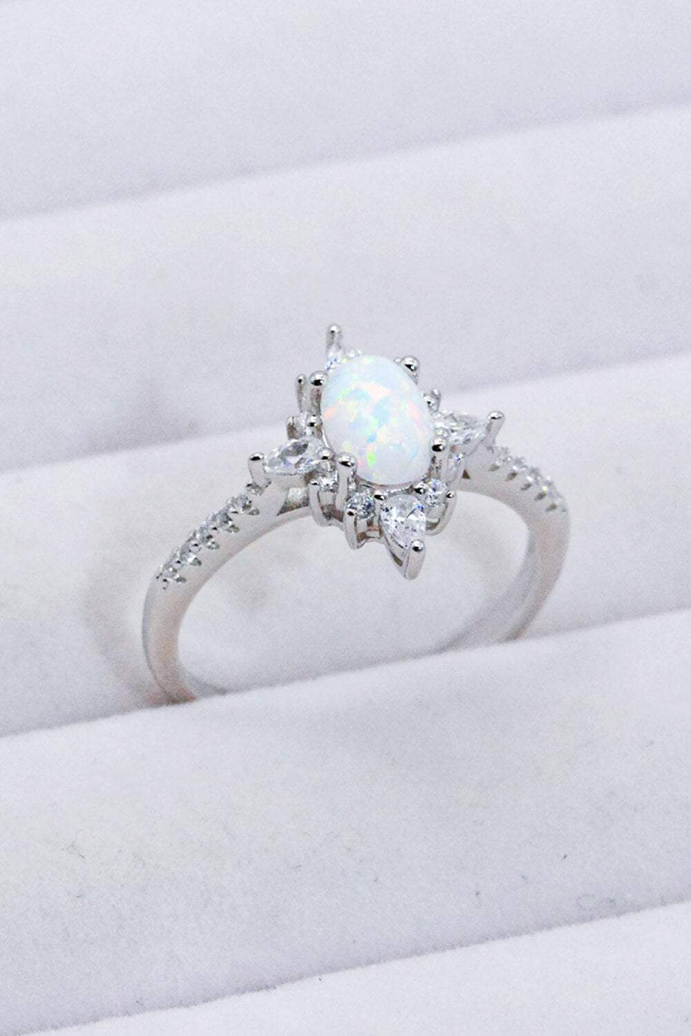 Platinum-Plated Opal and Zircon Ring Opal - Tophatter Daily Deals