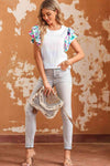 Multicolored Flutter Sleeve Round Neck Blouse Blouses - Tophatter Daily Deals