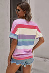 Rainbow Stripe Tie-Front Tee Shirt Women's T-Shirts - Tophatter Daily Deals