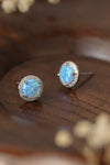 925 Sterling Silver Platinum-Plated Opal Round Stud Earrings Opal - Tophatter Daily Deals