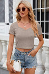 Sweetheart Neck Short Sleeve T-Shirt Khaki Women's T-Shirts - Tophatter Daily Deals