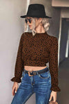 Animal Print Tie-Back Cropped Blouse Brown Blouses - Tophatter Daily Deals