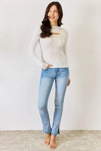 J.NNA Fitted Long Sleeve Cutout Top Blouses - Tophatter Daily Deals
