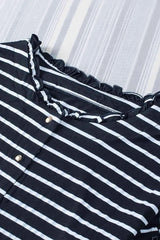Striped Half Button Frill Trim Top Blouses - Tophatter Daily Deals
