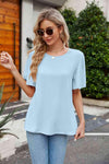 Pleated Flutter Sleeve Round Neck Blouse Blouses - Tophatter Daily Deals