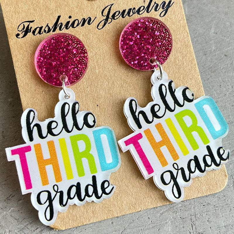 HELLO SECOND GRADE Acrylic Dangle Earrings Style C One Size Earrings - Tophatter Daily Deals