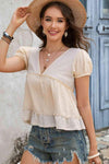 Deep V Frill Trim Babydoll Blouse Blouses - Tophatter Daily Deals