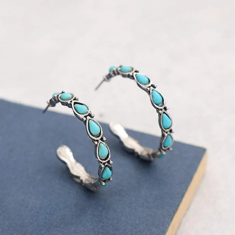 Artificial Turquoise Silver-Plated Hoop Earrings Earrings - Tophatter Daily Deals