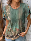 Printed Round Neck Short Sleeve T-Shirt Sage Women's T-Shirts - Tophatter Daily Deals