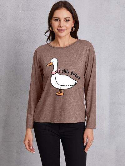 Goose Graphic Round Neck Long Sleeve T-Shirt Women's T-Shirts - Tophatter Daily Deals