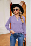 Notched Neck Long Sleeve Blouse Lavender Blouses - Tophatter Daily Deals