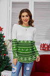 Printed Round Neck Long Sleeve T-Shirt Mid Green Women's T-Shirts - Tophatter Daily Deals